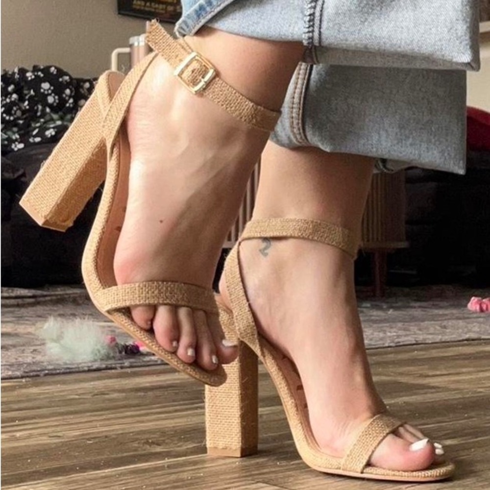 Nude Ankle Strap Block Heel Sandal